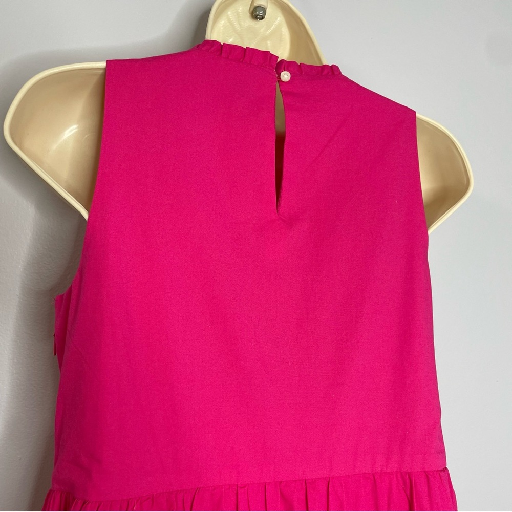 J.Crew Factory  Pink Midi Sleeveless Ruffled Neckline Tiered Pink Dress - Picture 6 of 12